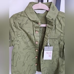 Toddler (12-18 Months) Short-Sleeve Dinosaur Patterned Button Down